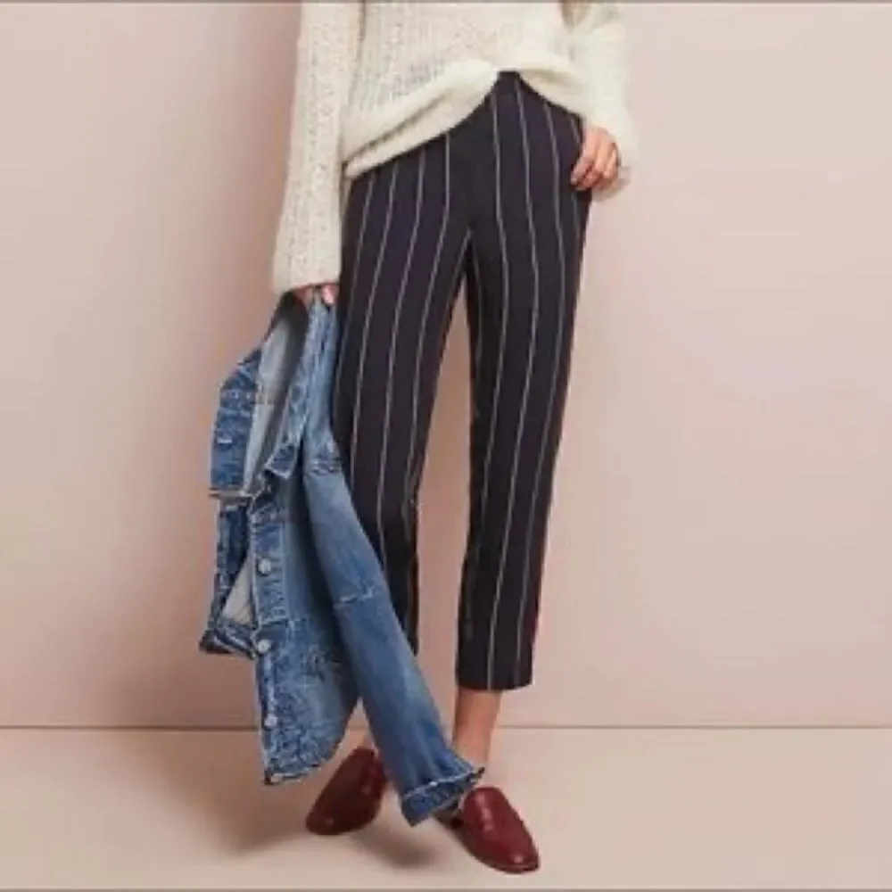 Anthropologie ett:twa Piped + Striped Navy Pant